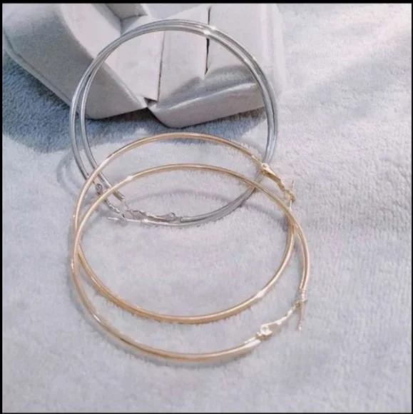 HUGE 9 CM WIDE HOOP ROEE GOLD EARRINGS - Picture 2 of 2